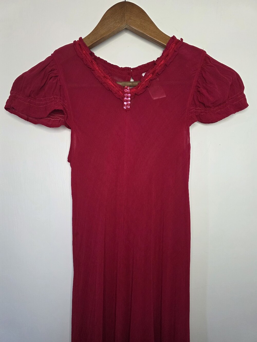 April Cornell Sheer Overlay Dress – Girls’ Size 11/12 – Berry Red - Picture 2 of 10